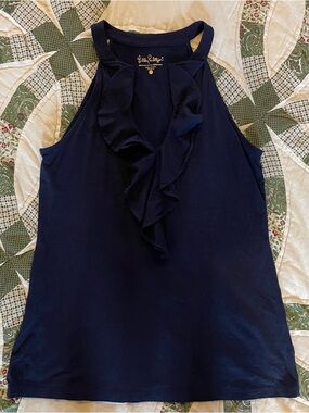 Lilly Pulitzer Navy Ruffle Halter Tank Top Shay Top Size XS